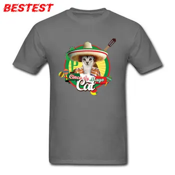 Cinco de Mayo Katė T-shirt Vyrai Animacinių filmų Marškinėliai Mielas Meksika Festivel Viršūnes Tees Ne Išnyks Spausdinti Drabužių Medvilnės, Baltos spalvos Camisa Pigiai