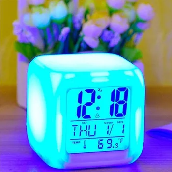 Visa Pardavimo Spalvų Kaita, Multi-funkcija, LED Žėrintis Pakeisti Skaitmeninis Laikrodis LED Watch Žėrintis Termometras Stalinis Laikrodis Kubas