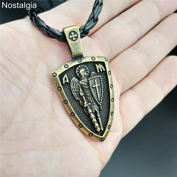 Nostalgija ARKANGELO ST.MICHAEL APSAUGOTI MUS Kryžius Skydas Medalis Amuletas Karoliai Pakabukas
