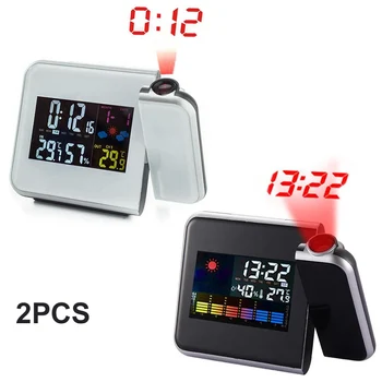 2 Pack LED Skaitmeninis Laikrodis-Žadintuvas Oro LCD projektoriaus Spalvotas Ekranas LED Backlight Atidėjimo Funkcija, Temperatūra ir Drėgmė Ekranas