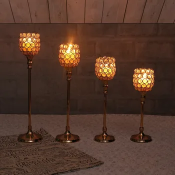 Crystal Žvakidės Ramstis Stiklo, Metalo Žvakė Tealight Turėtojai Žibintų Namų Vestuvių Stalo Centerpieces Apdailos Reikmenys