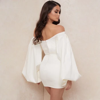 Karlofea Naujas Elegantiškas Off Peties V Kaklo Įžymybė Dramblio Kaulo Šalis Suknelė, Prašmatnus Data Dėvėti 2020 Žibintų Ilgomis Rankovėmis Šalis Mini Suknelės