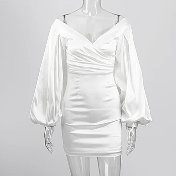 Karlofea Naujas Elegantiškas Off Peties V Kaklo Įžymybė Dramblio Kaulo Šalis Suknelė, Prašmatnus Data Dėvėti 2020 Žibintų Ilgomis Rankovėmis Šalis Mini Suknelės