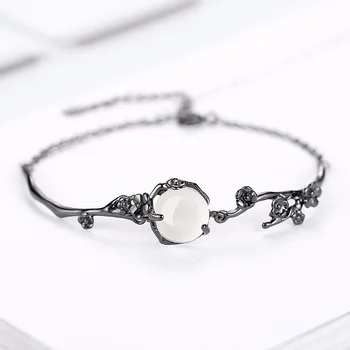 925 sterlingas sidabro mados juodas perlas natūralus baltas chalcedony ponios apyrankės papuošalai moterims, moteriška dovana, didmeninė pigūs