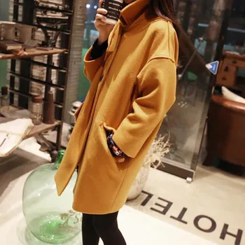 Moteriški paltai Moterims Žiemos Mados Slim ilgomis rankovėmis Atsitiktinis Vidutinio Ilgio Kailis Plonas Mygtuką naujas, paltai ir striukės moterims Drabužių #3