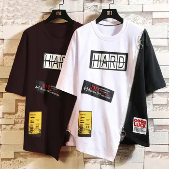 2021 Vasaros korėjos Hip-Hop Marškinėlius Streetwear Viršūnes Atsitiktinis Negabaritinių Užtrauktukas, T-marškinėliai, vyriški Drabužiai Laisvi Punk Japonija T Marškiniai Vyrai