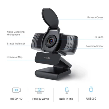ZOSI 1080P HD web Kamerą su Mikrofonu,Web Cam USB Camera,360 Laipsnių Sukimosi,integruota Triukšmą,Plačiaekranis Transliacijos Kameros