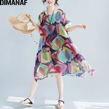 DIMANAF Moterų Suknelė Vasaros Plius Didelis Dydis Šifono Havajų Atostogų Lady Vestidos Spausdinti Panelled Moterų Atsitiktinis Paplūdimio Sundress 2018