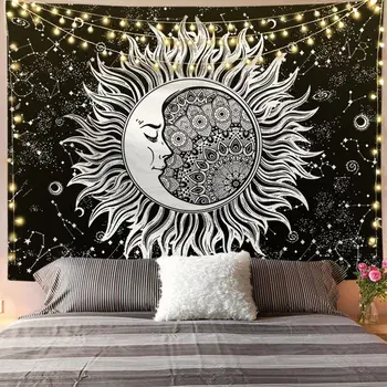 Sun Moon Dievas Totem Sienos Gobelenas Kiliminė Danga, Sienos Audinio Indija Juoda Būrimą Astrologija Sienos Audiniai Gobelenai Namų Apdaila