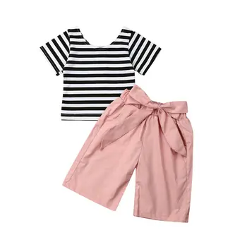 Bamblys Vaikams Baby Girl Medvilnės Drabužius T-shirt Viršūnes+Ilgas Kelnes Vasaros Komplektus Lankas Kelnės, Antblauzdžiai Komplektus Sunsuit