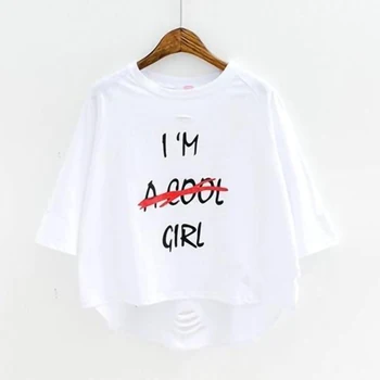 Negabaritinių Marškinėliai Streetwear Neveikiančių Skylę Vasaros Top Moterų Korėjos Drabužių Ponios Pusė Rankovės Atsitiktinis