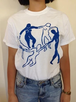 Naujas Atvykimo Matisse Šokėja Spausdinti Derliaus Unisex Marškinėlius Tumblr Grunge Estetinės Grafinis Tee Mielas Juokingas Balti marškinėliai Moterims