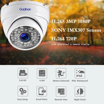 Gadinan IP Kamera SONY IMX307 3MP 1080P H. 265AI Stabdžių Vandal Dome Kamera 720P Lauko, Patalpų Priežiūra, ONVIF 2.0 48V PoE CCTV