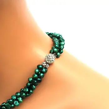Unikalus Perlų, juvelyrinių dirbinių Parduotuvę 3 Eilėmis Tamsiai Žalia Spalva Baroko Originali Gėlavandenių Perlų Vėrinį Vestuvių Dovana Fine Jewelry
