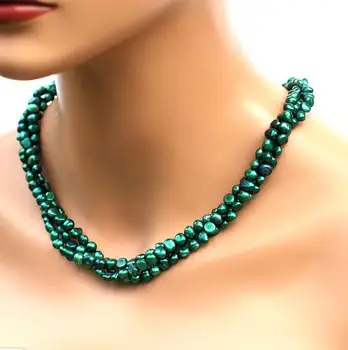 Unikalus Perlų, juvelyrinių dirbinių Parduotuvę 3 Eilėmis Tamsiai Žalia Spalva Baroko Originali Gėlavandenių Perlų Vėrinį Vestuvių Dovana Fine Jewelry