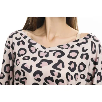 Moteriški Laisvalaikio Marškinėliai Rudenį Viršūnes Streetwear Leopard Print T-Laisvi Marškinėliai V-Kaklo, ilgomis Rankovėmis T-Shirt Moterų Viršūnių Plius Dydis 2XL