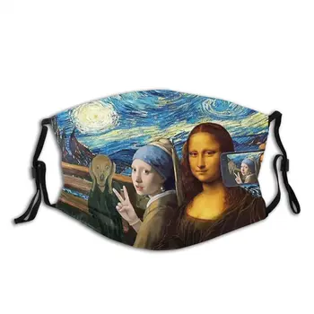 Rėkti Mona Lisa Selfie Moterų Daugkartinio Naudojimo Veido Kaukė Anti Migla Apsauga Nuo Dulkių Kaukė Su Filtrais, Apsauginis Dangtis Respiratorius Mufelinė
