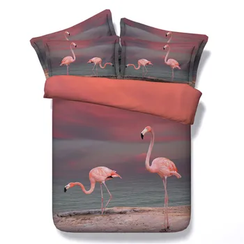 JF-156 Riverside Flamingo Gražus paukštis gyvūnų spausdinti 4pcs antklode padengti rinkinys