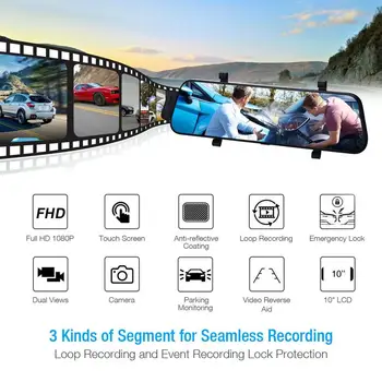 10 colių Dual Lens Car DVR Brūkšnys Cam Video Kamera Diktofonas galinio vaizdo 1080P Veidrodis Automobilių DVR Gps Navigatorius Automobilio Stiliaus