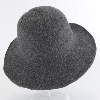 Paprastas Kibiras Skrybėlę Aukštos Kokybės Moterų Panamos Skrybėlė Šiltas Rudens Žiemos Vilnos Megztos Kepurės moterims Kietas Paprasto Plačios Skrybėlės Kraštų