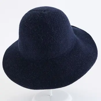 Paprastas Kibiras Skrybėlę Aukštos Kokybės Moterų Panamos Skrybėlė Šiltas Rudens Žiemos Vilnos Megztos Kepurės moterims Kietas Paprasto Plačios Skrybėlės Kraštų