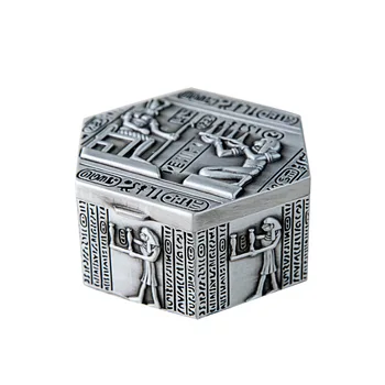 Šešiakampis, Metalo Atveju Papuošalų Dėžutė Egipto Faraonas Modelis Raižyti Atmintį Suvenyras, Dovana Talpinimo Žiedą, Karoliai Organizatorius Krūtinės