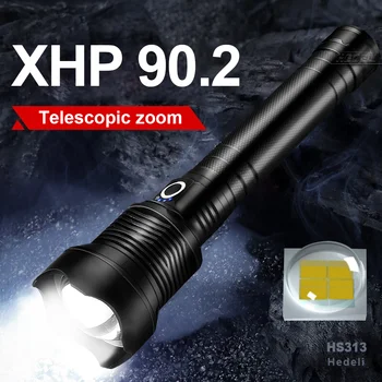 400000 Liumenų Super Šviesus XHP90.2 Žibintuvėlis led 18650 Vandeniui Žibintuvėlis troch šviesos USB Įkrovimo Flash šviesos diodų (LED) XHP50