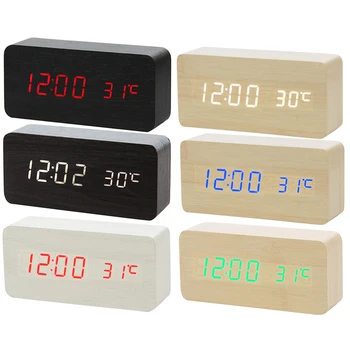 Karšto Pardavimo Spalvotų Skamba Kontrolės Medinis Laikrodis Modernus Medienos Skaitmeninis LED Stalinis Laikrodis-Žadintuvas Termometras, Laikmatis, Kalendorius Stalo Dekoras