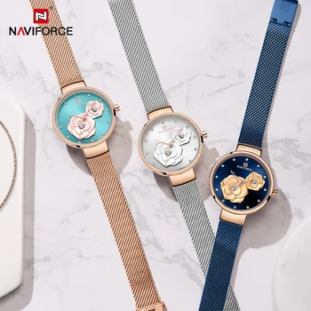 Prabangos Prekės NAVIFORCE moteriškų Laikrodžių Mados Kūrybos 3D Rose laikrodį Dovanų Moterims Mergina Atsitiktinis Laikrodis Relogio Feminino 2019