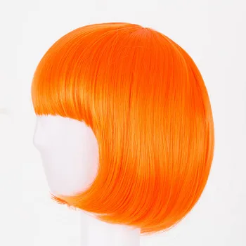 Fei-Rodyti Linkę Kirpčiukai Perukas Trumpas Banguoti Oranžinė Plaukų Sintetinių Karščiui Atsparus Pluoštas Moterų Kostiumas Šalis Cos-žaisti Peruca Hairpiece