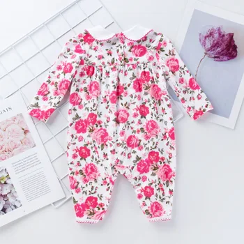 Baby girl romper naujas gimęs kūdikis drabužius ilgomis rankovėmis romper gėlių spausdinti jumpsuit naujagimių mergina romper + lankelis 2vnt/komplektas