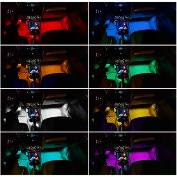 4pcs Automobilių RGB LED Juostelės Įvairiaspalvis Automobilių RGB Atmosfera Grindų, Šviesos, Garso Aktyvi Funkcija Interjero Automobilių Šviesos Nuotolinio Valdymo DC12V