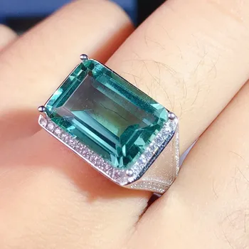 Daug naujų S925 sidabro vyrų žiedai kietas grynas 925 sidabras natūrali žalioji kristalų vyras žiedai gražios spalvos, reguliuojamo dydžio