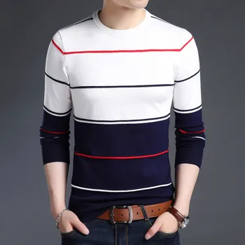 Naujas Prekės Ženklas Mados Sweater Mens Megztinis Dryžuotas Slim Fit Džemperiai Knitred Vilnonių Pavasarį, Rudenį Korėjos Stiliaus Atsitiktinis Vyrų Drabužiai