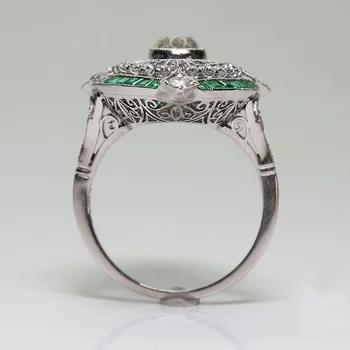 Bamos Prabanga Moterų Žalia Geometrinis Mados Žiedas Baltas Auksas Užpildyti Žiedas Unikalių Senovinių Vestuvinių Žiedų Moterims