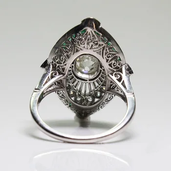 Bamos Prabanga Moterų Žalia Geometrinis Mados Žiedas Baltas Auksas Užpildyti Žiedas Unikalių Senovinių Vestuvinių Žiedų Moterims