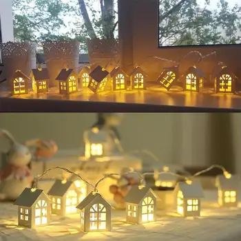 LED Medžio Namas Ins Dekoruoti Šiaurės šalių Kalėdų namelis Usb Įkrovimo Šviesos Eilutę Vestuves Namų Puošybai String Žibintai