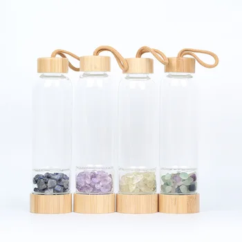 Natrual Crystal Vandens Butelis Akmuo, bambukų, Akmenų kristalų, stiklo butelis, Žvyro Pažeidimas akmens Gerti Vandens Butelis