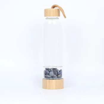Natrual Crystal Vandens Butelis Akmuo, bambukų, Akmenų kristalų, stiklo butelis, Žvyro Pažeidimas akmens Gerti Vandens Butelis