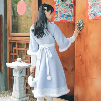 Kinų Stiliaus Minkštas Sesuo Lolita Dress Moterų Derliaus Tradicinis Saldus Vilnos Mišiniai, Nėriniai-Up Princesė Suknelė Girly Hanfu Suknelės