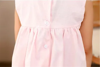 Vaikai Smocked Suknelės Mergaitėms Vasaros Vaikų Rankų Raukiniais Rausvos spalvos Medvilnės Suknelė su Mygtuką Bamblys Boutique Drabužių