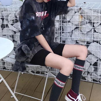 Vasarą Naujų Moteris marškinėliai Madinga Hip-Hop Kaklaraištis Dažų Prarasti Atsitiktinis Studentas Trumpas Rankovėmis Moterims T-shirt Harajuku korėjos Streetwear Viršūnės