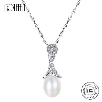 DOTEFFIL Nauja 925 Silver Pearl Karoliai Natūralių Gėlavandenių Perlų 9-9.5 MM, Pakabukas Perlų Karoliai Prabangūs Papuošalai Moterims, Dovanų Šalis