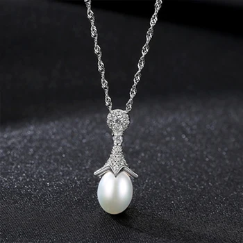 DOTEFFIL Nauja 925 Silver Pearl Karoliai Natūralių Gėlavandenių Perlų 9-9.5 MM, Pakabukas Perlų Karoliai Prabangūs Papuošalai Moterims, Dovanų Šalis