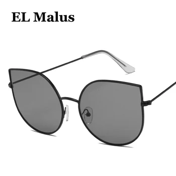 [EL Malus]Naujas Dizainas Big Cat Eye Metalo Rėmo Akiniai nuo saulės Moterims FemaleTrendy Akiniai Black Tan Objektyvas UV400 Apsauga Mergina Oculos