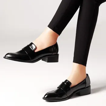 Moterų suknelė, batai oksfordo bateliai oficialaus darbo avalynė juodas butai slip-on retro odos batai moterims, batai Mokasīni, g140