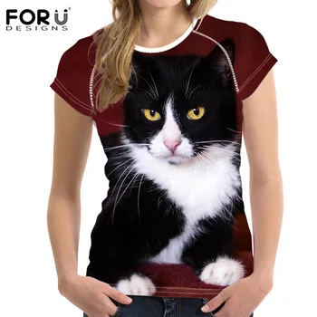 FORUDESIGNS 3D Cute Kačių, Modelis Moterų marškinėliai Trumpas Rankovėmis Drabužius Vasarą, Kvėpuojantis Elastinga Tee Viršūnes Moterų Basic Marškinėliai