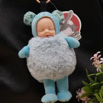 2019 NAUJAS Mielas Miega Baby Doll KeyChains Moterų Maišelį Žaislą Raktų Žiedas Purus Pom pom Dirbtiniais Kailiais Pliušinis Keychains