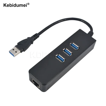 Kebidumei 3 jungtys USB 3.0 Hub USB į RJ45 Gigabit Ethernet Adapteris LAN Laidinis Tinklas 10/100/1000 Mbps Windows Mac