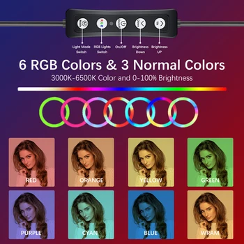 6-18 colių RGB Šviesos Žiedas su Trikoju Selfie Šviesos Žiedas Lempos Fotografijos Žiedas šviesos 